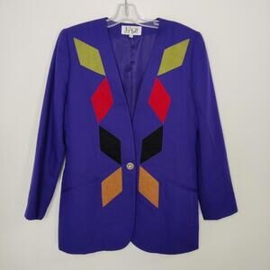Vintage JP Fall Purple Skirt Suit Set Size 8  Vintage Colorblock Retro Office